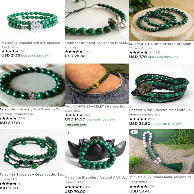 Круглые бусины-разделители 3 мм-11 мм из натурального малахита для изготовления