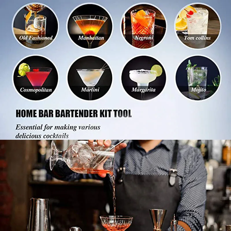 

15Pc/set Cocktail Shaker 750/600ML Boston Stainless Steel Wine Shaker Mixer Bar Party Bartender Tools Bar Accessories Wholesale