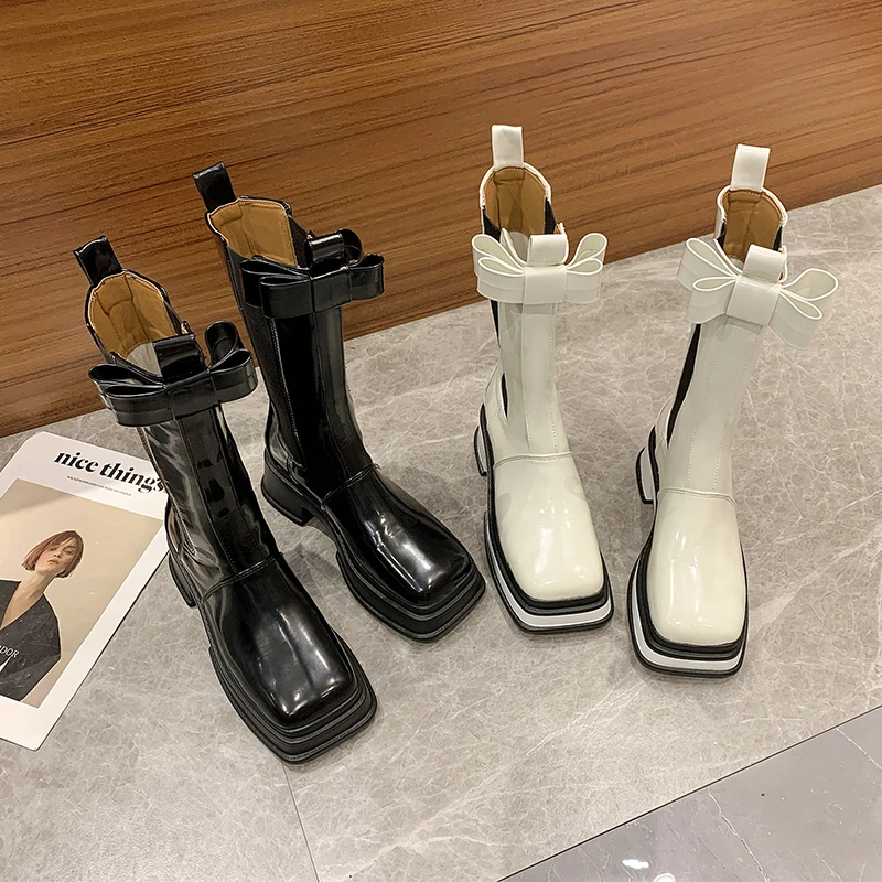 

2021 New Chelsea Boots Thick-soled Bow Women's Shoes Winter Boots Women Platform Boots Gothic Womens Designer Boots.6z
