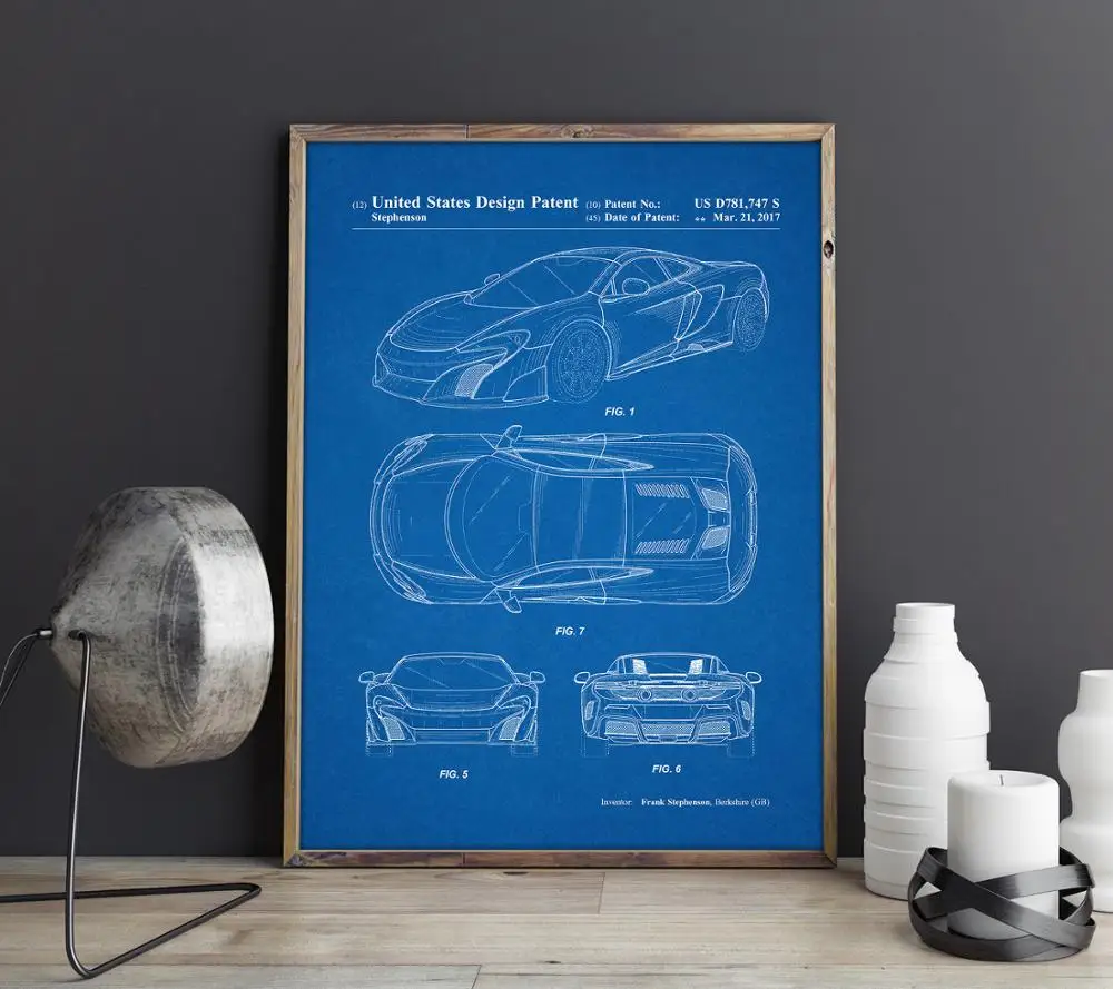 Патент на машину для McLaren художественный спортивный автомобиль холст настенный