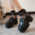 Туфли Lolita готические с круглым носком, Туфли Мэри Джейн, японский колледж, униформа JK, ПУ, ремешок на платформе, водонепроницаемые черные туфли