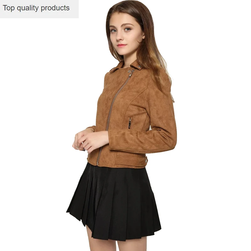Новинка 2020 модная женская замшевая мотоциклетная куртка облегающее коричневое