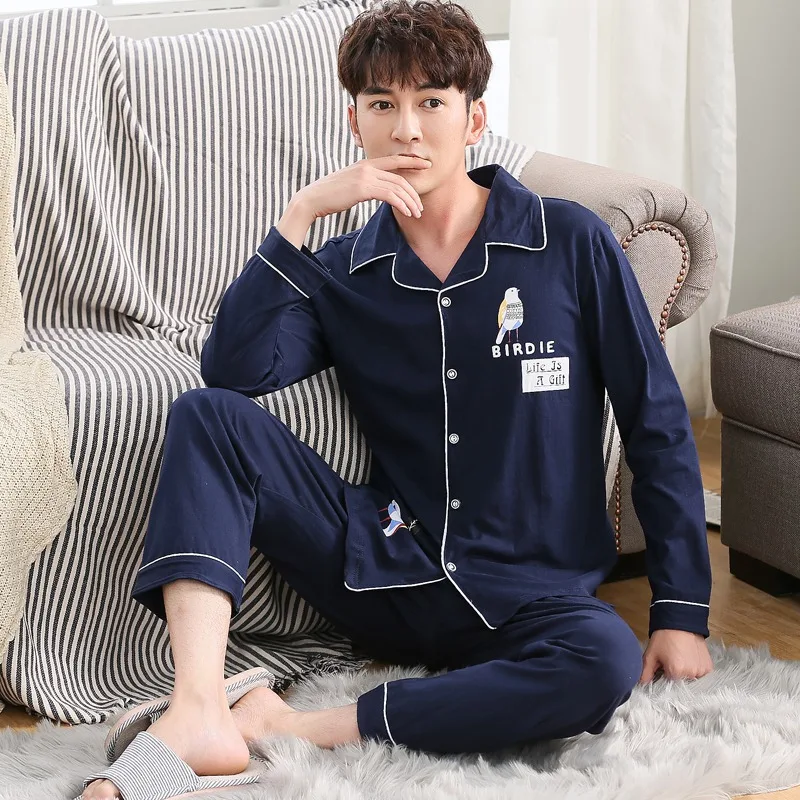 2020 Сезон весна осень 100% хлопковые пижамы наборы для мужчин с длинными рукавами