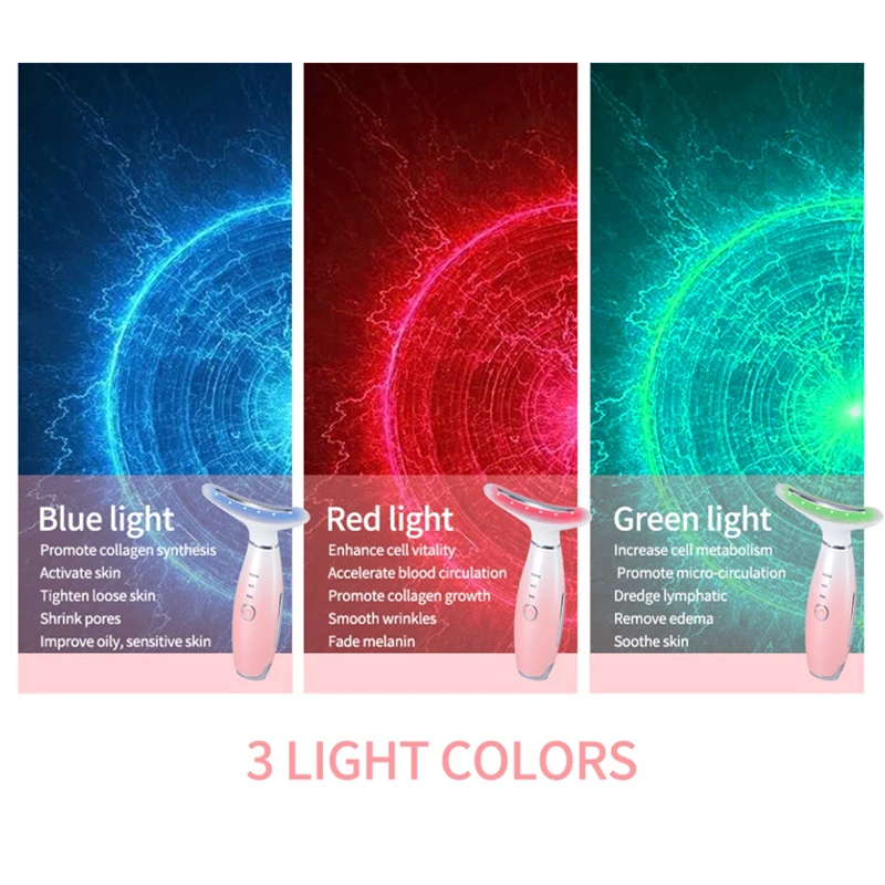 Устройство для ухода за кожей лица Neck Face Beauty Device 3 Colors LED Photon Therapy Heating Skin Tighten Reduce Double Chin Anti Wrinkle Remove Care Tools
