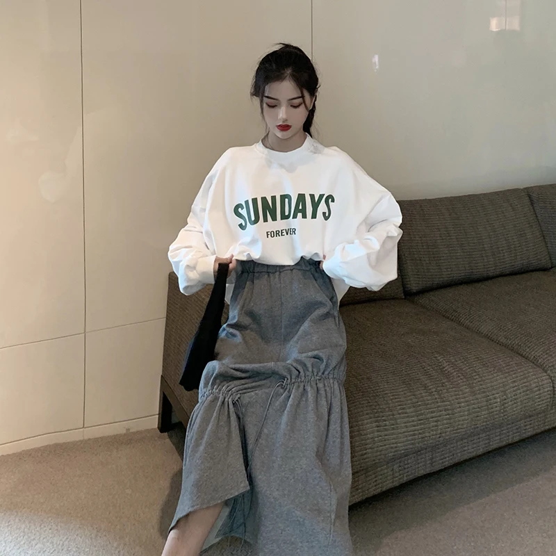 2020 Spring And Autumn New Youth Popular Thin Letter Printing Loose Sweatshirt Fashion Casual Round Neck Pullover S-M | Женская одежда