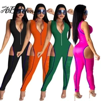 abhelenss sexy zipper up sleeveless elastic bodycon romperside hollow out one piece stacked jumpsuits activewear summer clothes