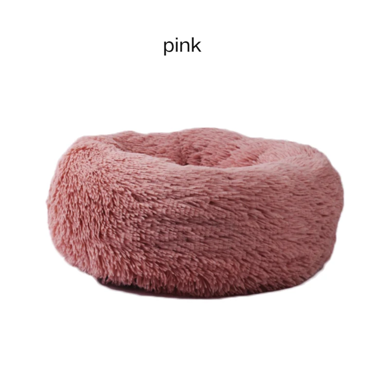 Pink Круглые плюшевые кровати для кошек, мягкая длинная плюшевая кровать для маленьких собак, кровать для маленьких собак, гнездо для кошек, зимняя теплая спальная кровать, коврик для щенка A10 - Color: Pink