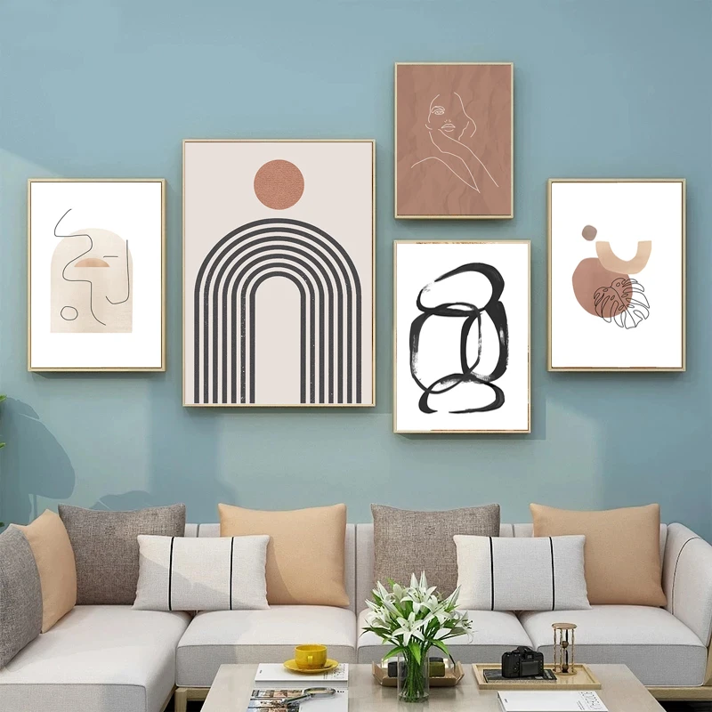 Абстрактная Радуга в богемном стиле натуральные бежевые листья современный