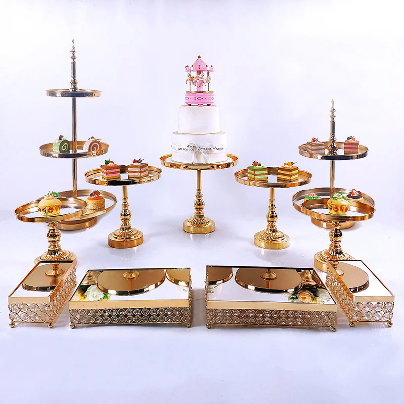 DIY 1pcs Gold silver European Style Crystal Metal Cupcake Wedding Cake Stand Rack Set Holiday Party DisplayTray