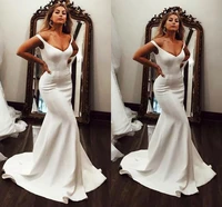 new cheap mermaid wedding dress 2021 off the shoulder v neck bride gowns soft satin vestido de voiva