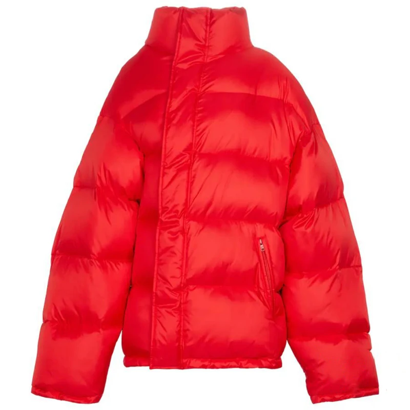 

Big-name winter new style2021 classicasymmetric casual cotton-padded jacket women's red thick warm high-neckcotton-padded jacket