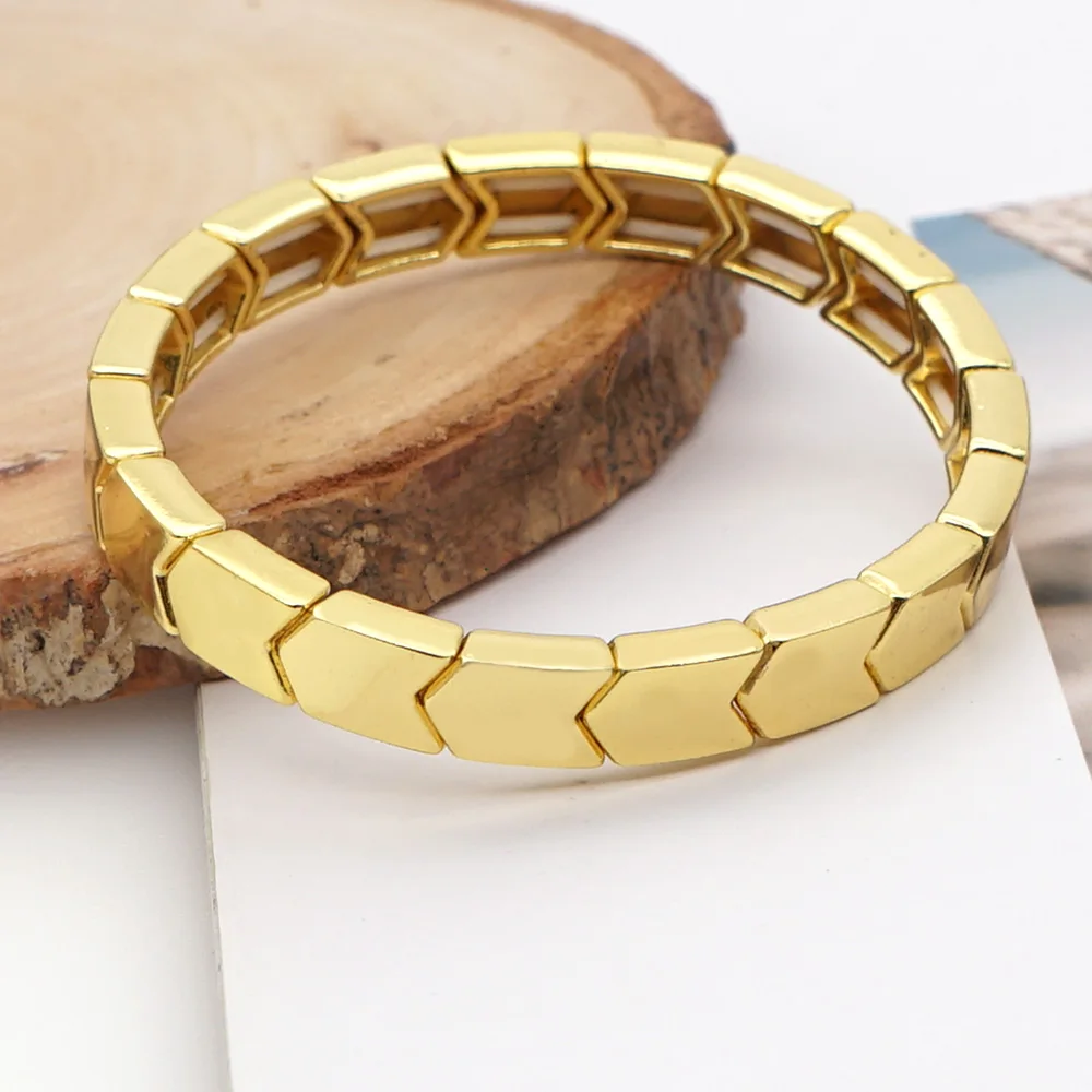 

Shinus Enamel Stretch Boho Bracelets For Women Summer Handmade Gold Color Alloy Tile Beaded Arrow Bracelet Designer 2020 Jewelry