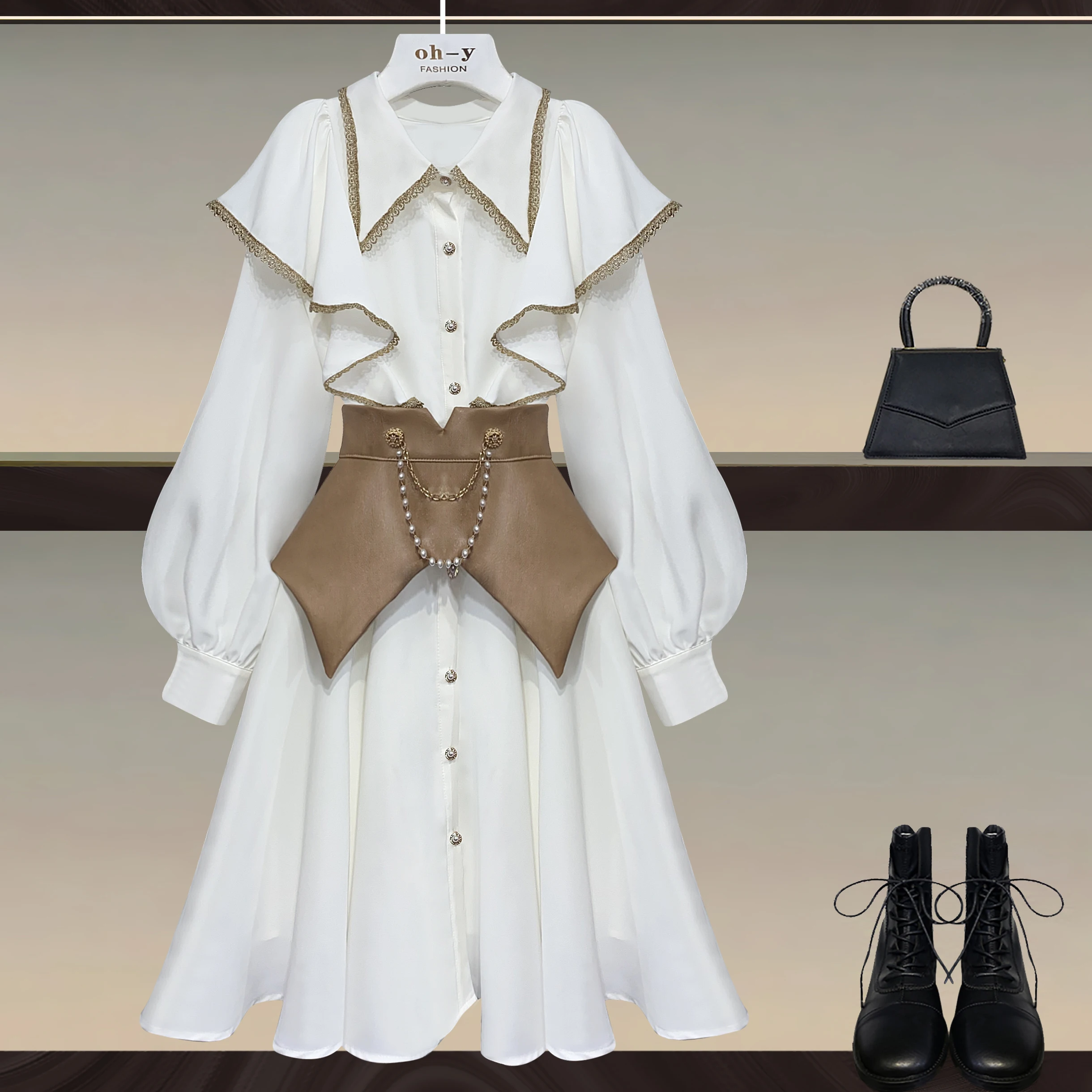 

Fashion Designer Single-Breasted White Shirt Dresses Women Elegant Lapel Simple Business Casual A-Line Spring Party Dress