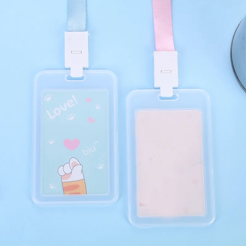 

Transparent Women ID Bank Credit Card Holder Wallet Girl Student Card Holder Identity Badge Lanyard Protector Cards Cover Case