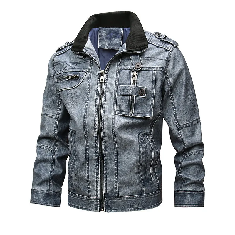 Winter Leather Jacket Men Vintage Multi-Pockets Jackets Army Lather Coat | Мужская одежда