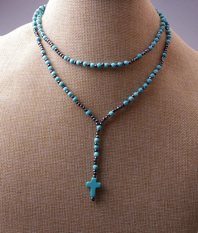 Каменная бусина 4 мм с гематитовыми бусинами подвеска-крест для мужчин и женщин