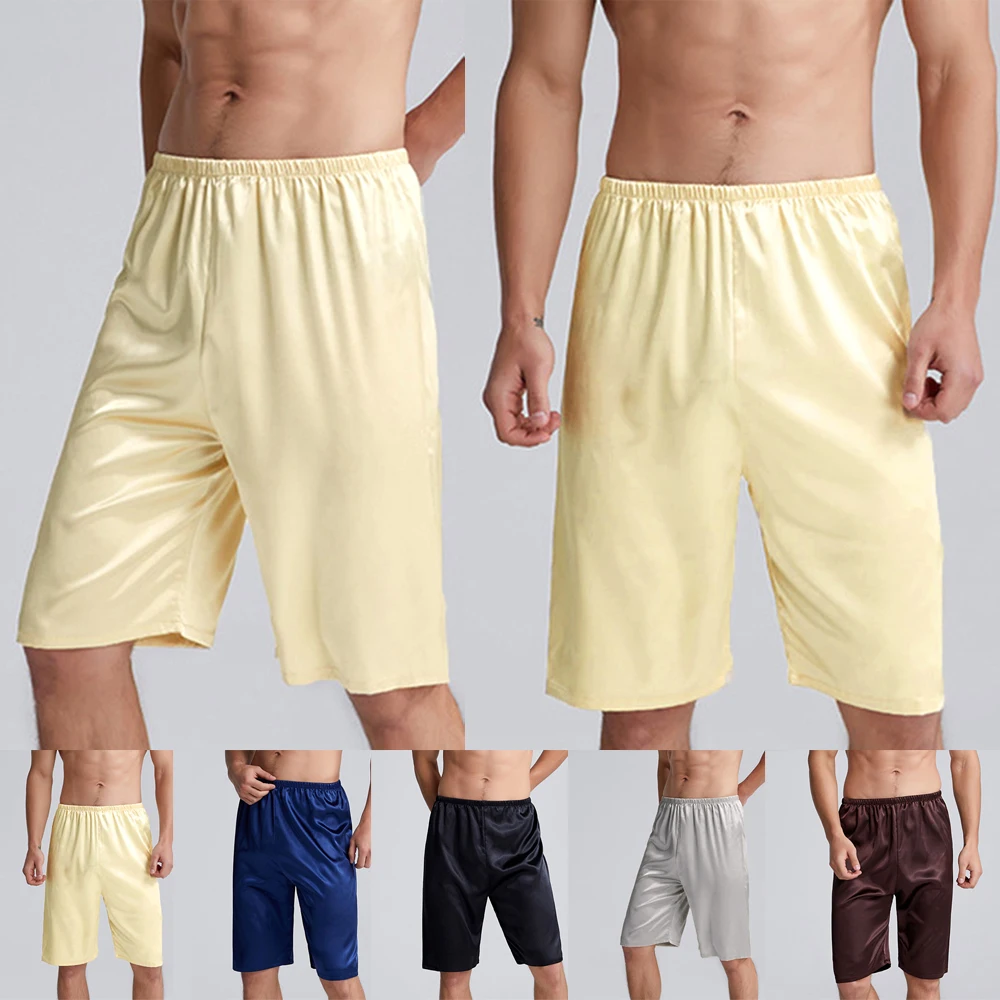 

Men's Sleep Bottoms Home Silk Satin Pajamas Shorts Summer Clothes Breathable Male Sleep Bottoms Nightwear Sleepwear comfortable