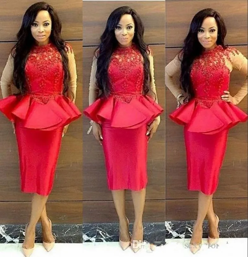 Красное Кружевное коктейльное платье аппликация для выпускного платья с баской