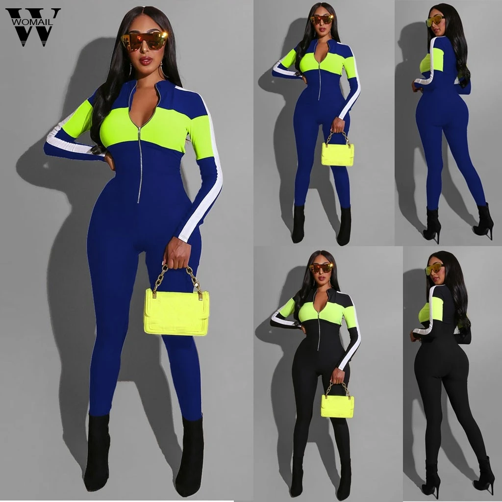 Женский комбинезон для фитнеса Облегающий с v образным вырезом и длинными