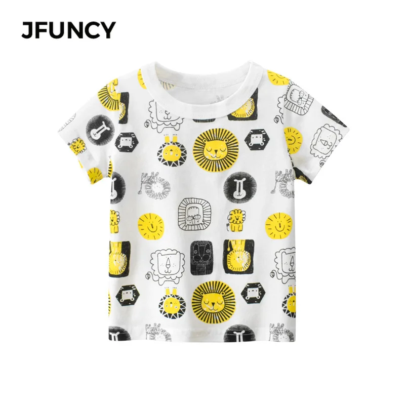 

JFUNCY Summer T-Shirt Cotton Children's Clothing Boys Baby T-Shirt Cartoon Animals T-Shirt Loose Cotton Comfortable Clothes Tops