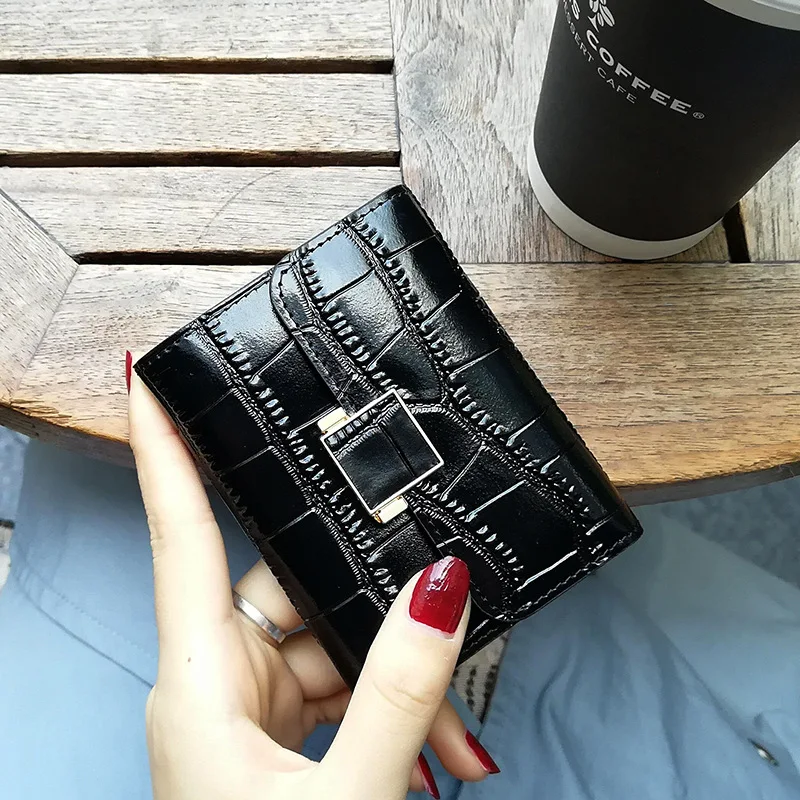 Black Держатель для карт, натуральная кожа, Женский кошелек, Аллигатор, 9 слотов для карт, портмоне, бизнес, для кредитных карт, ID, банковских карт, сумки - Цвет: Black