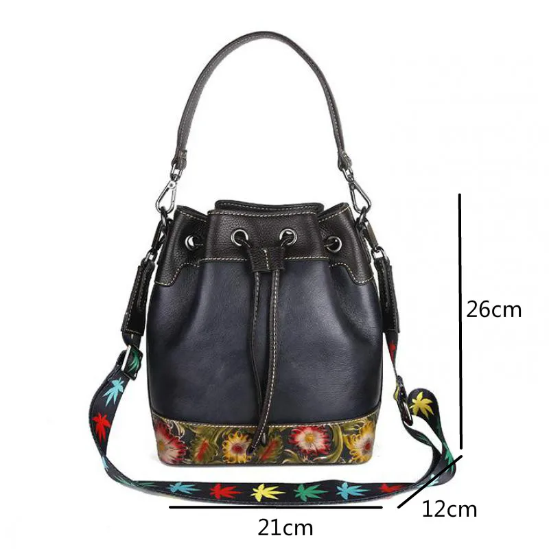 

YourSeason 2021 First Layer Cow Leather Shoulder Bags Retro Ladies Embossed Versatile Female Messenger Bucket Bag Handmade