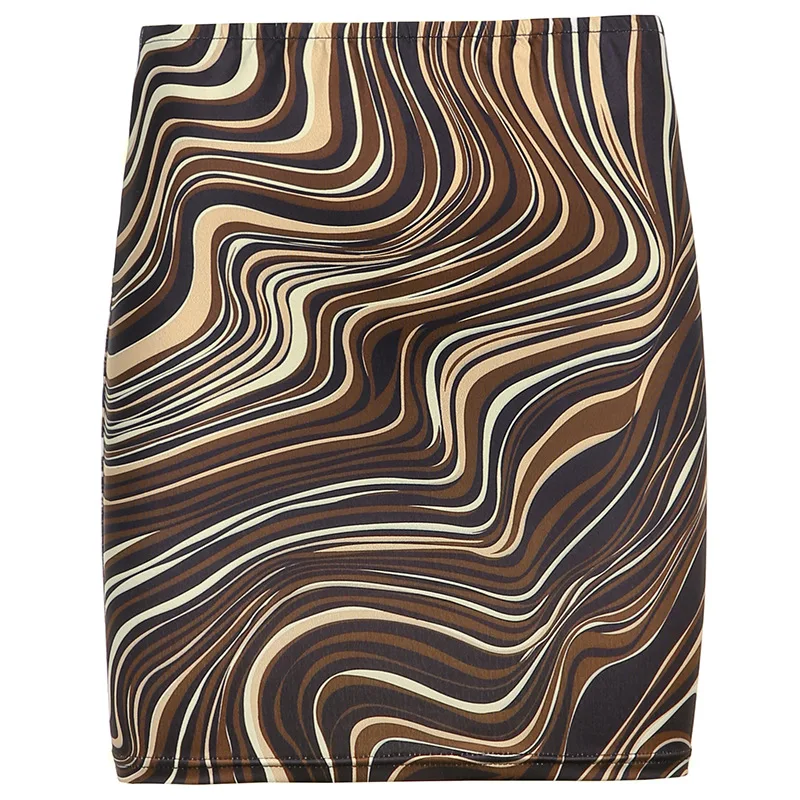 

New 2021 Summer y2k Irregular Abstract Water Ripple Print Skirt Women's Sexy Slim Mini Skirts Hip Skirt