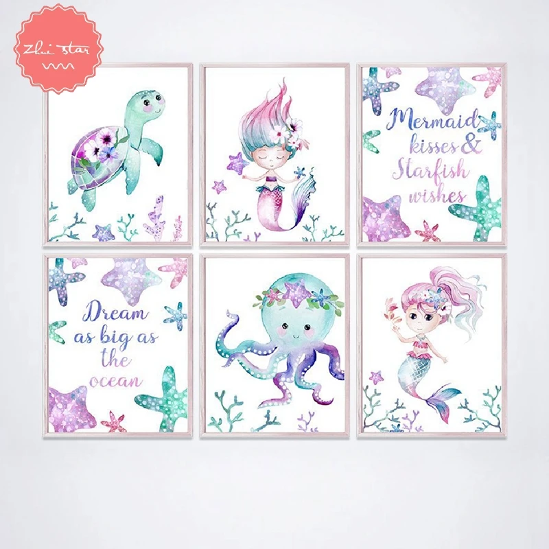 DIY Diamond Embroidery Mermaid Watercolor Sea Animals Painting Cross Stitch Mosaic Full Rhinestone New Year Decoration | Дом и сад