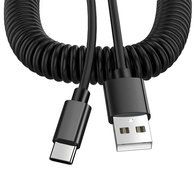

Usb To Type-c Usb-c Data Sync Charger Spring Coiled Cable Fast Chargings 2.4A