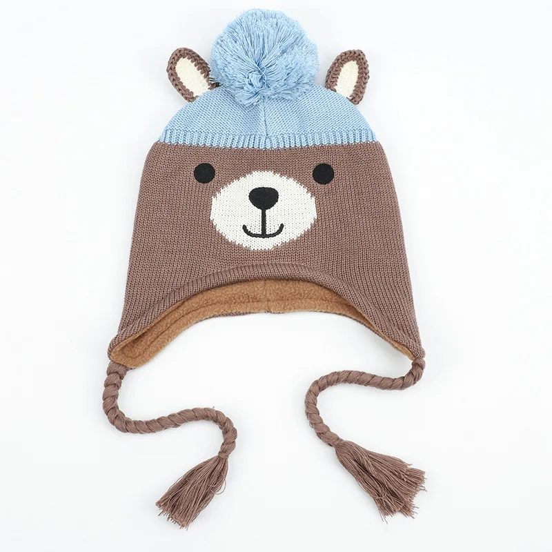 Зимняя шапка ушанка детская вязаная для мальчиков и девочек осенняя хлопковая