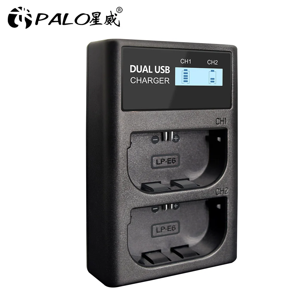 

100% PALO LP-E6 LPE6 LPE6N Camera Battery charger LCD USB Charger for Canon EOS 5D 6D 7D 60D 70D 80D Mark II Mark III