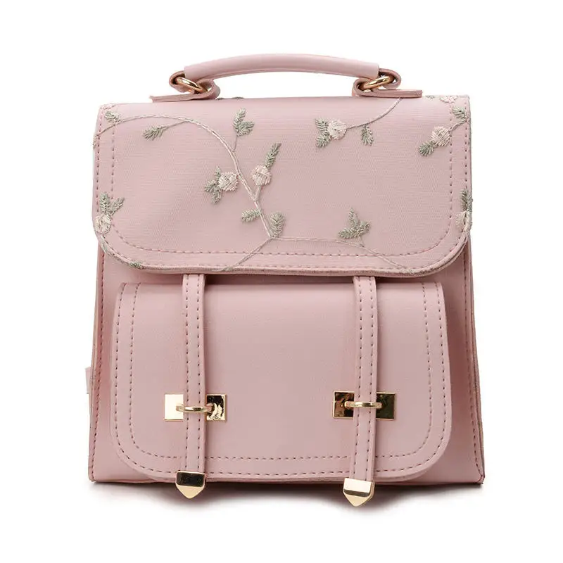 WENYUJH Fashion School Backpack Teenage Girls High Quality Leather Women Shoulder Bag Backpack Floral Embroidery Design Rucksack - Цвет: pink