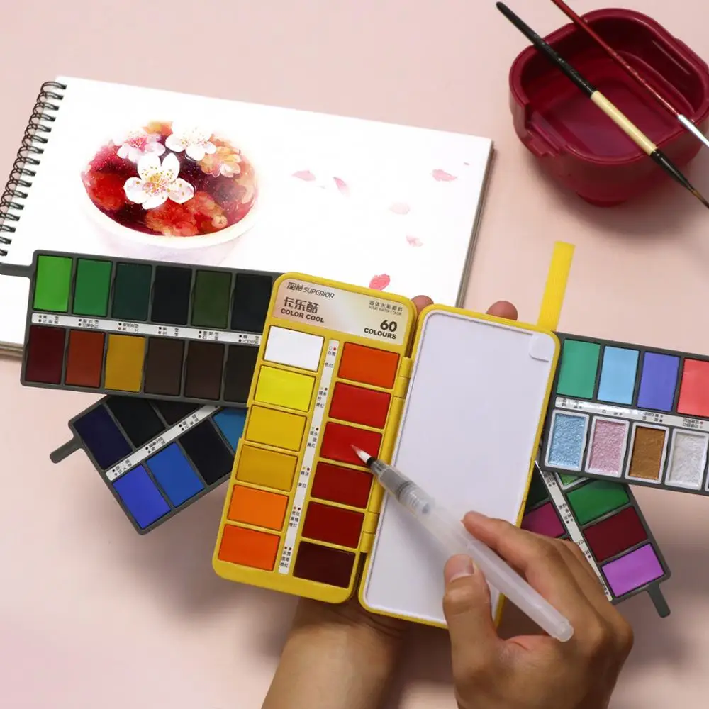 

Улучшенный 36/48/60 цвета прозрачные сплошные акварельные краски в наборе Набор цветных красок Макарон пигмент для художника Рисование товары...