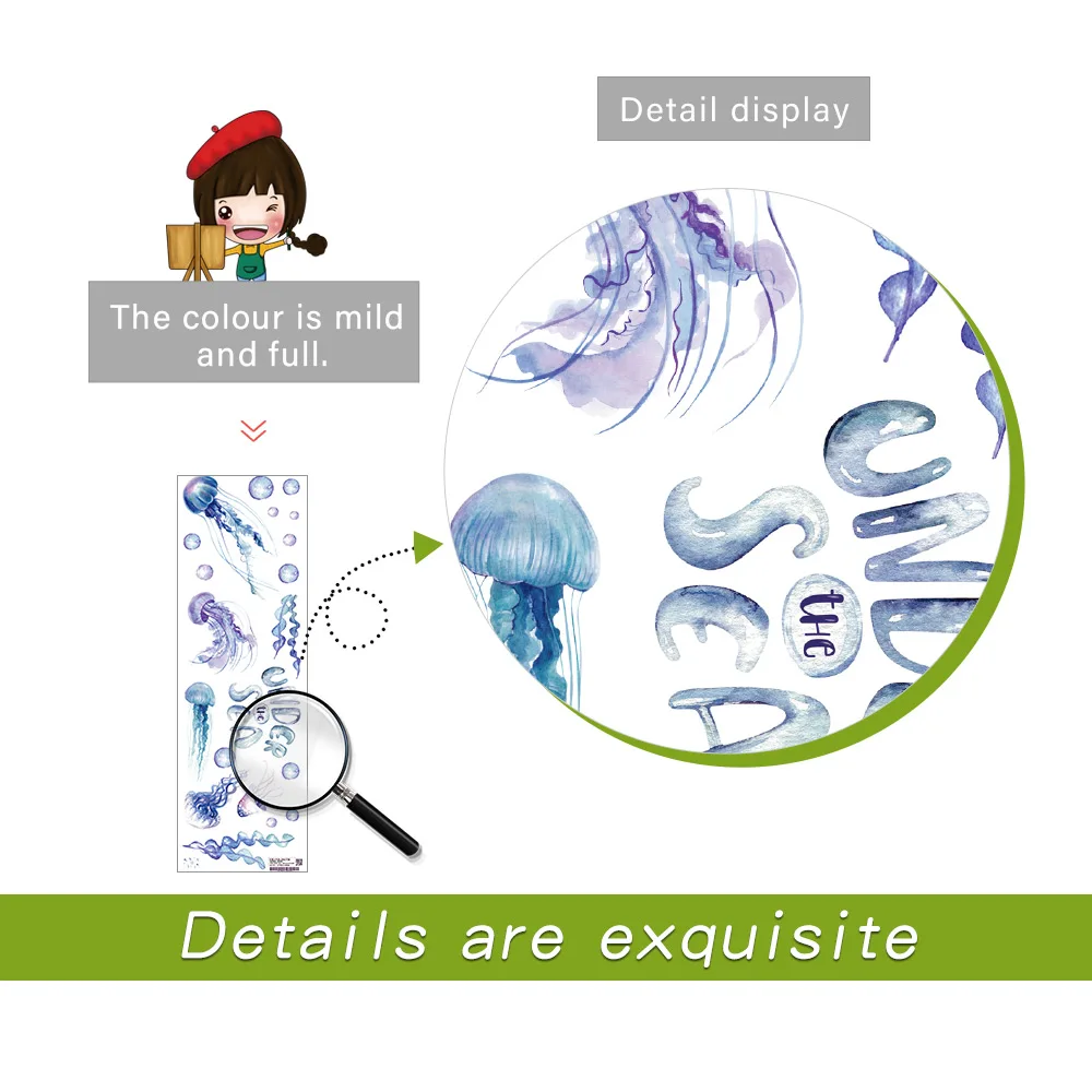 Горячая продажа синие медузы наклейки на стену детские для спальни Съемные ПВХ