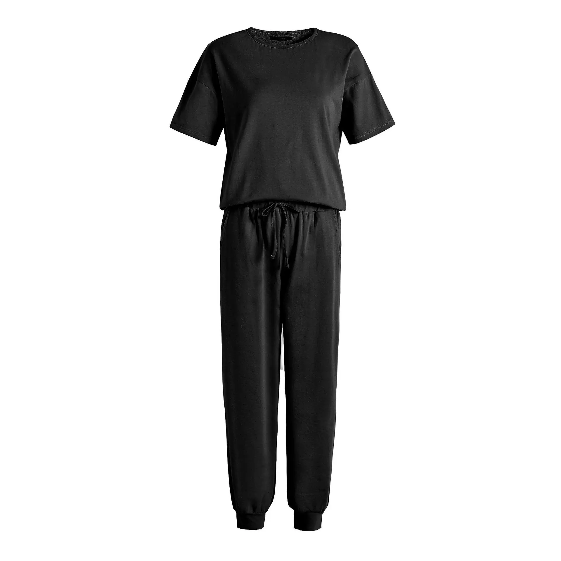 

Cotton Women Solid Casual Tracksuits 2021 Loose O Neck Tshirt Pants Suits Solid Color Female Summer Home Style Two Piece Sets