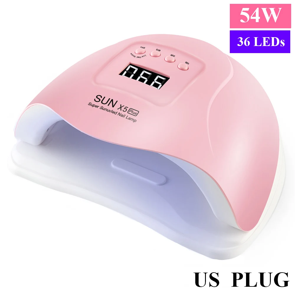 54W PINK US PLUG Сушилка для ногтей SUN X5 54 Вт УФ светодиодный светильник с ЖК-дисплеем 36 светодиодный s лампа для отверждения всех гелей Полировочный для ногтей, Маникюрный Инструмент - Цвет: 54W PINK US PLUG