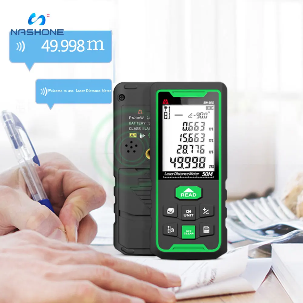 Цифровой лазерный дальномер Nashone Зеленый с электронным уровнем дальность 100 м 70 50