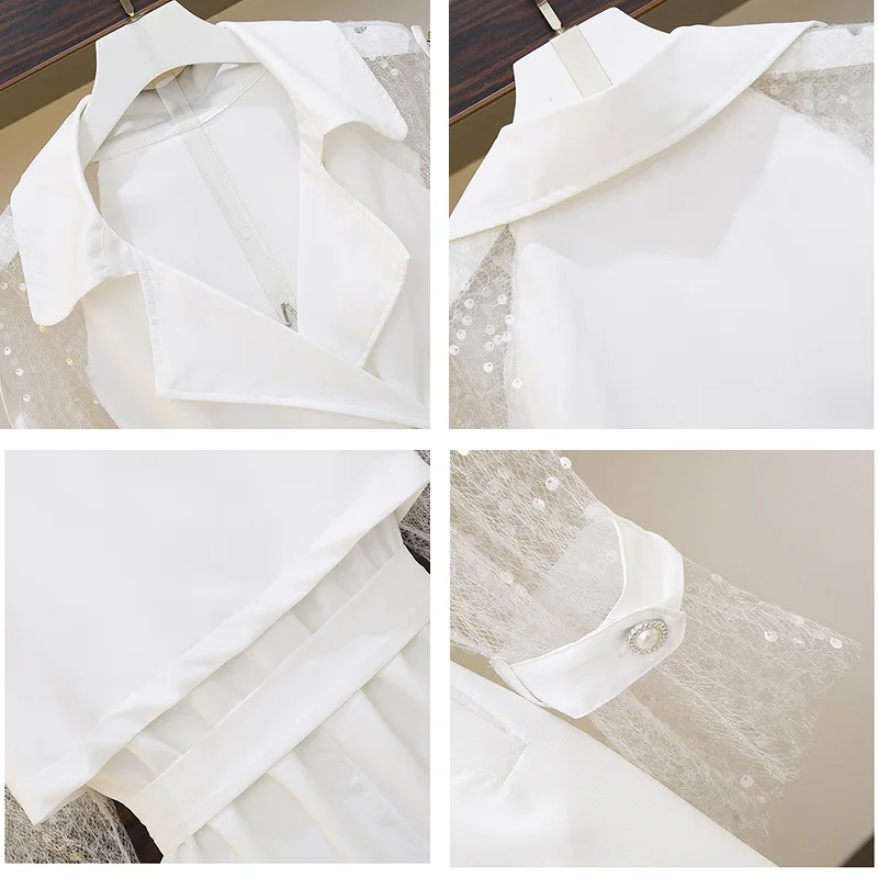 Trytree осенний Женский Повседневный отложной воротник с кружевным Расклешенным