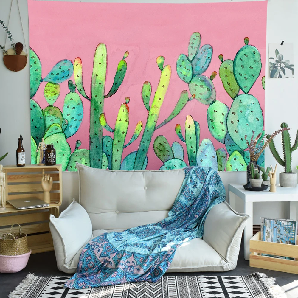 Simsant Cactus Tapestry Flowers and Plants Forest Art Wall Hanging Tapestries for Living Room Bedroom Home Dorm Decor Banner | Дом и сад
