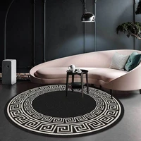 european style simple pattern retro chinese geometric black and white round living room bedroom non slip mat carpet set