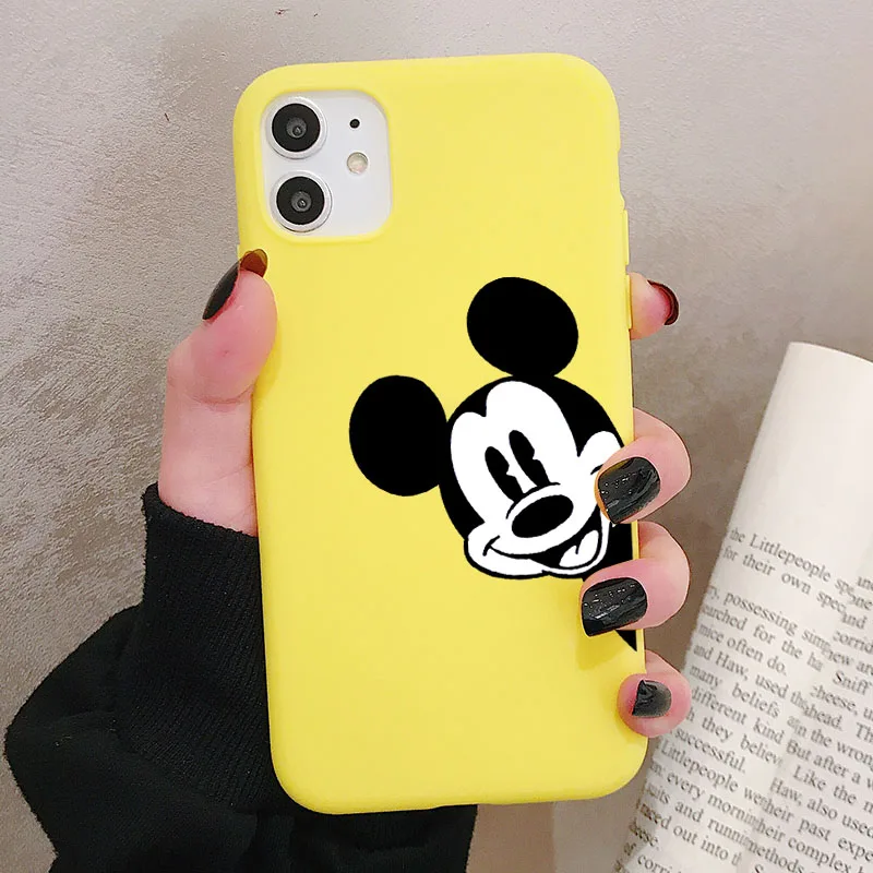 P1Yellow Чехол для телефона iPhone 11 Pro XR X Xs Max 8 7 6 Plus 6S 5S SE матовый Силиконовый чехол с мультяшной мышкой мягкая задняя крышка - Цвет: P1Yellow