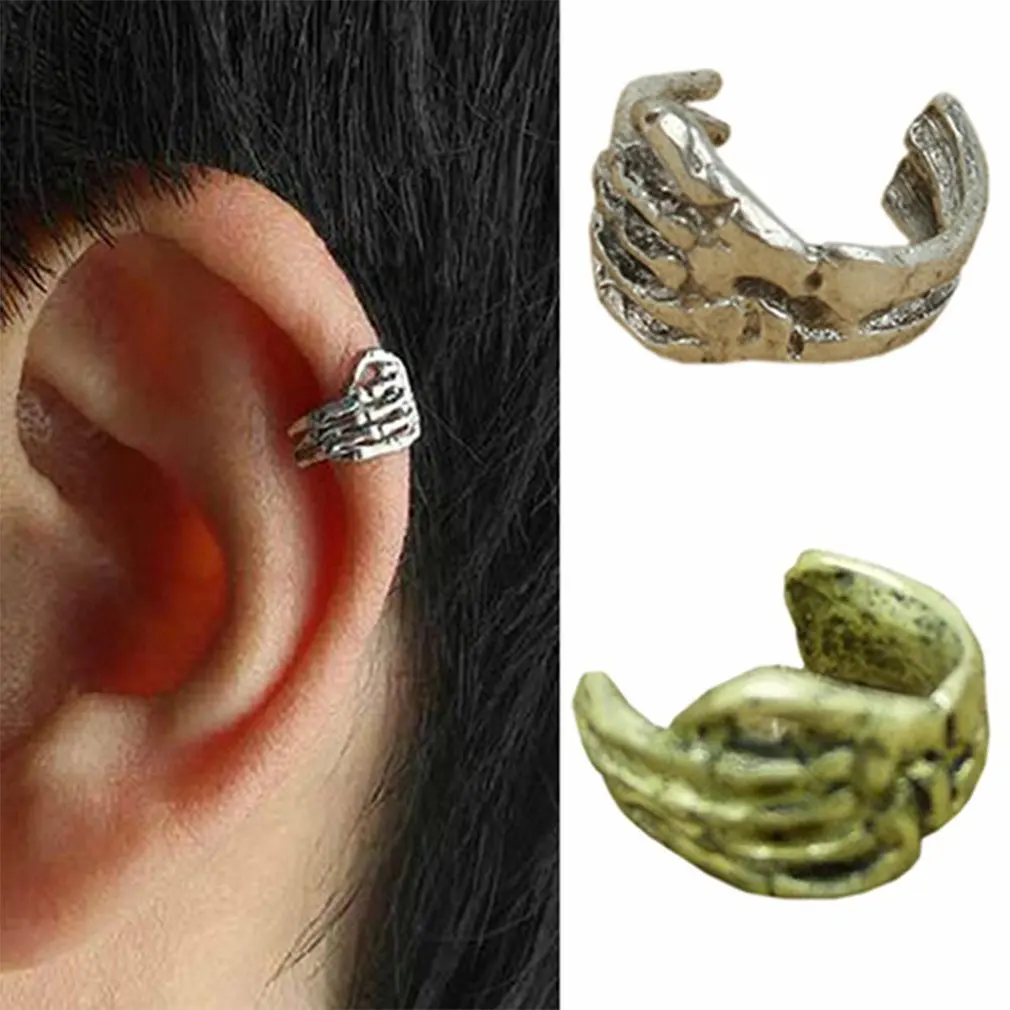 

1 Pcs Vintage Antique Ear Cuff Punk Small hand Bone Hollow Charm Clip Earrings Women Men Retro Ear Clip Wholesale Cheap Jewelry
