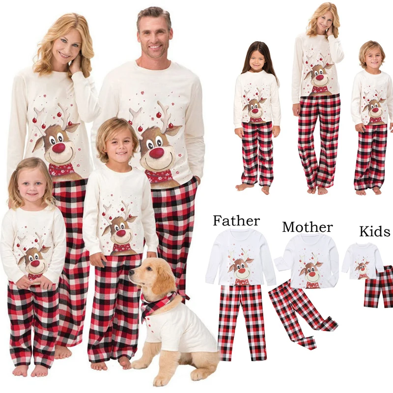 

2022 Family Christmas Pajamas Set Deer Adult Women Father Girl Kids Clothes Xmas Pyjamas Sleepwear Matching Outfit Top+Pants