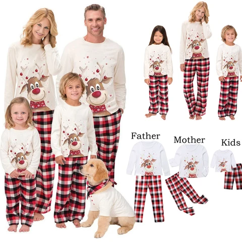 2022 г., семейный Рождественский пижамный комплект с оленем, для взрослых, женщин, отца, девочек, детская одежда, Рождественская Пижама, одежда для сна, подходящий наряд, топ + штаны