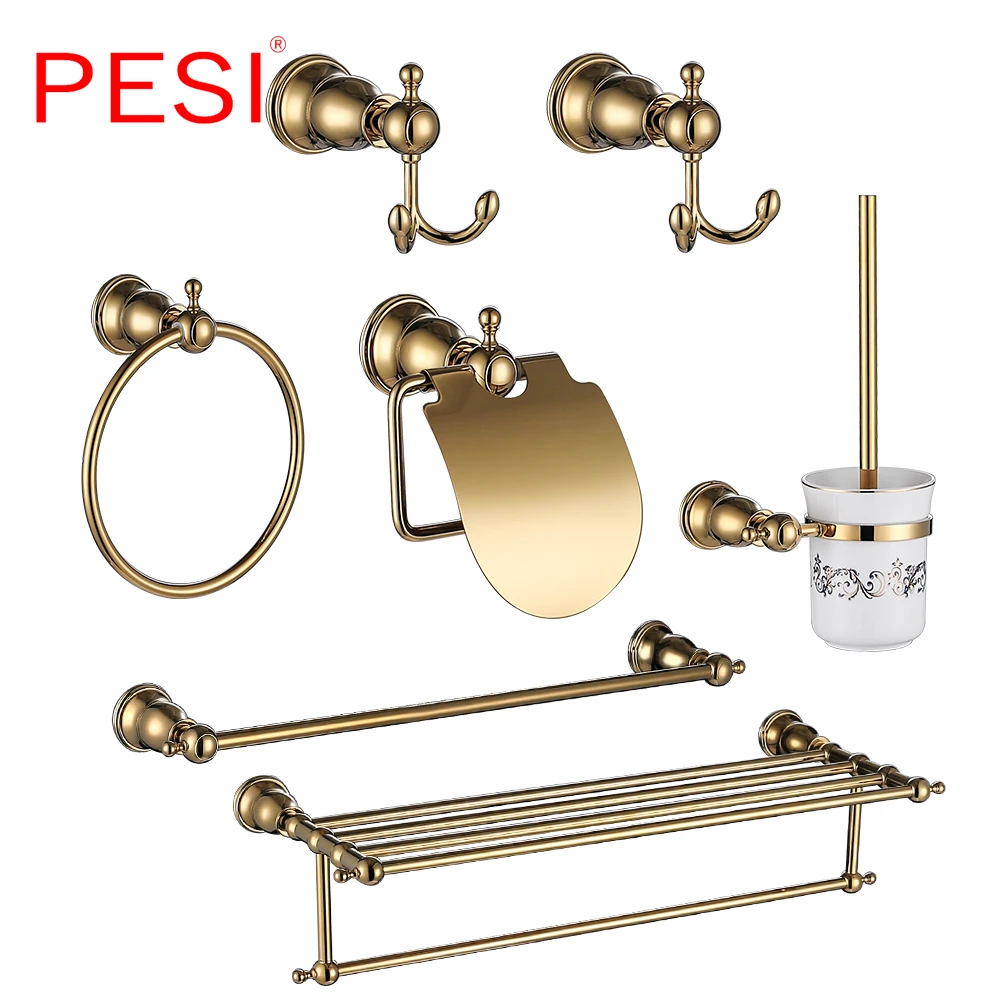 Набор аксессуаров для ванной комнаты Золотой крючок халата вешалка полотенец