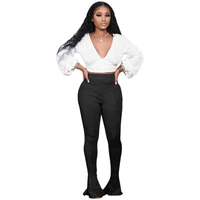 new womens sexy european and american v neck tie long sleeves slim fit flared trousers two piece suit