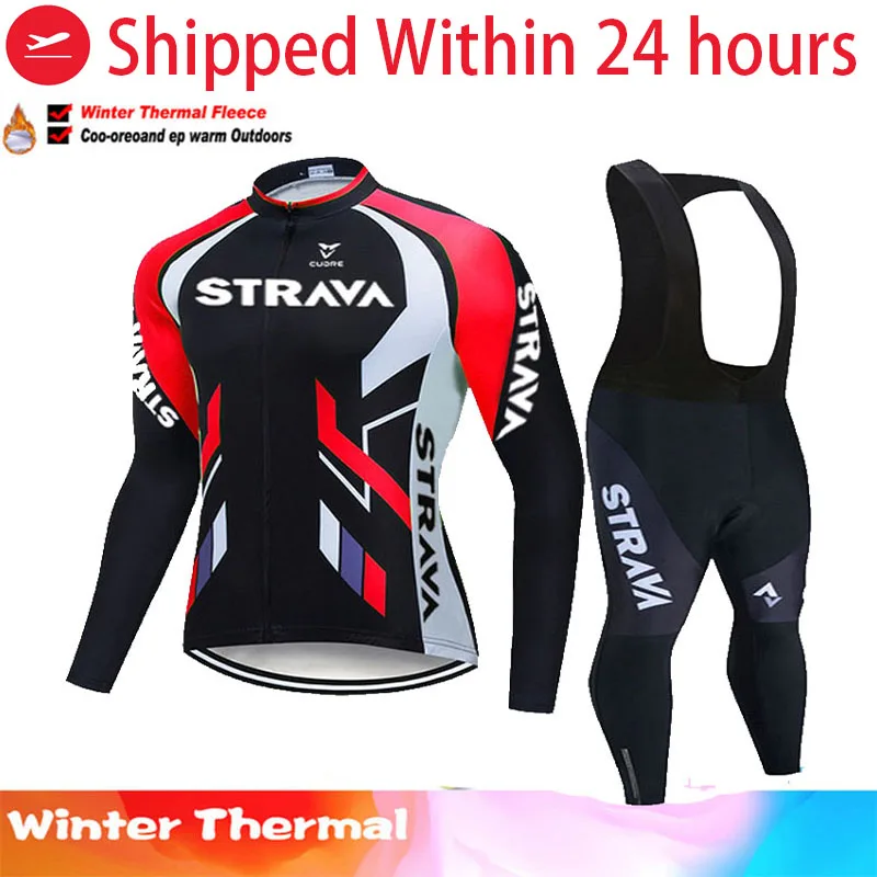 

Warm 2022 Winter thermal fleece Cycling Clothes STRAVA men Jersey suit outdoor riding bike MTB clothing Bib Pants set