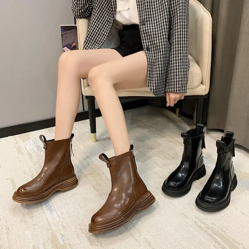 Women Boots Black Brown Leather Boots 2020 New Fashion Women's Ankle Shoes Platform Shoes Cool Ladies Boots Female Women Shoes