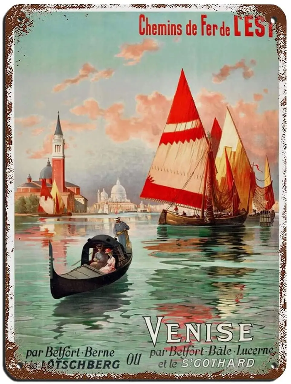 

Venice Travel Poster Tin Sign Vintage Metal Pub Club Cafe bar Home Wall Art Decoration Poster Retro 12×16inch