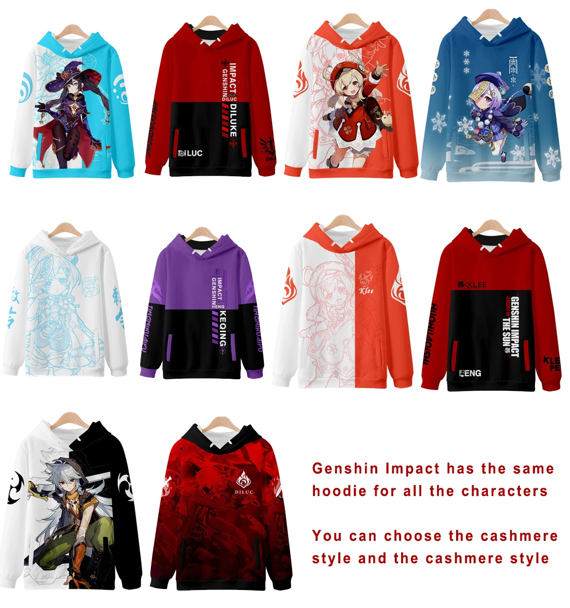 

Genshin Impact AMber Klee Paimon Keqing Leser Diluc Qiqi Play DressHooded Hoodie Fluffy Thin Cosplay Men Women Clothes Coat